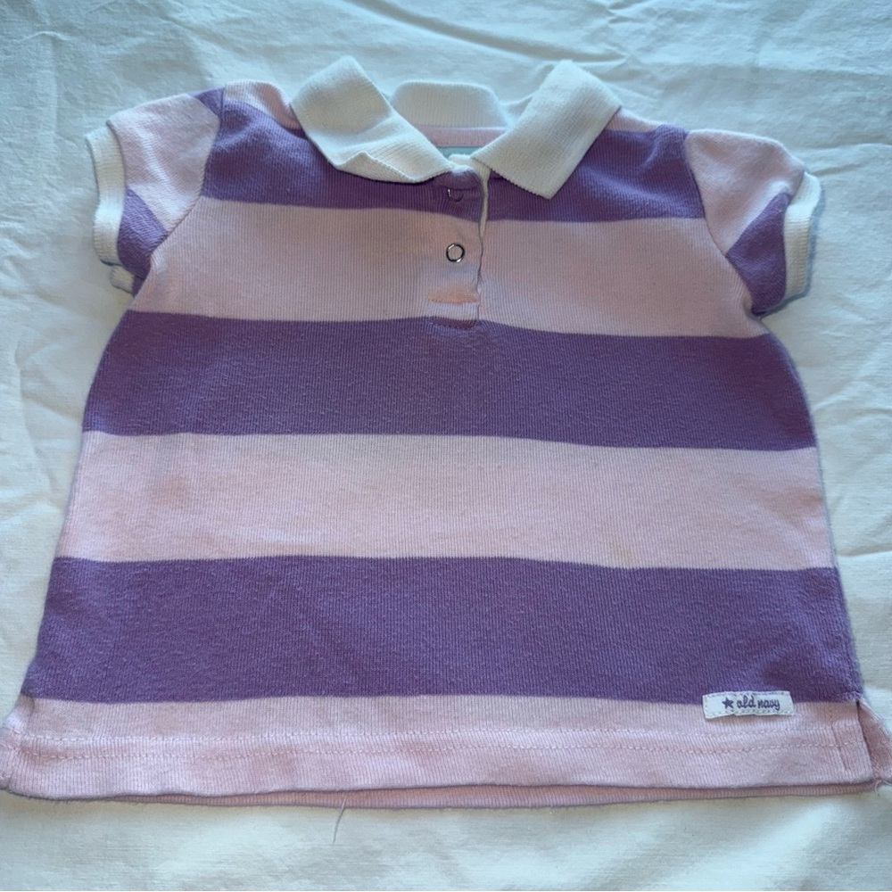 Y2K (2003) Old Navy Kids Polo Shirt with Purple and Pink Stripes